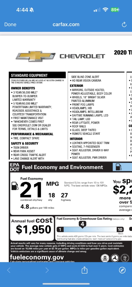 2020 Chevy Traverse 3.6 FWD 