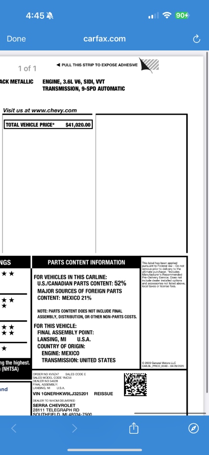 2020 Chevy Traverse 3.6 FWD 